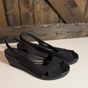 CROCS Black Wedge Slingback Sandals